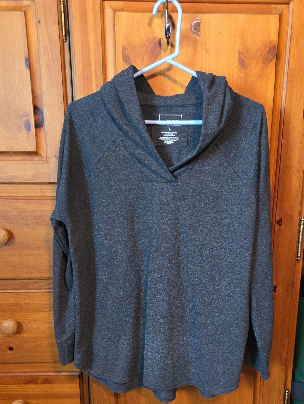 Sonoma Womens V-Neck Hooded Sweater - Charcoal Sz L